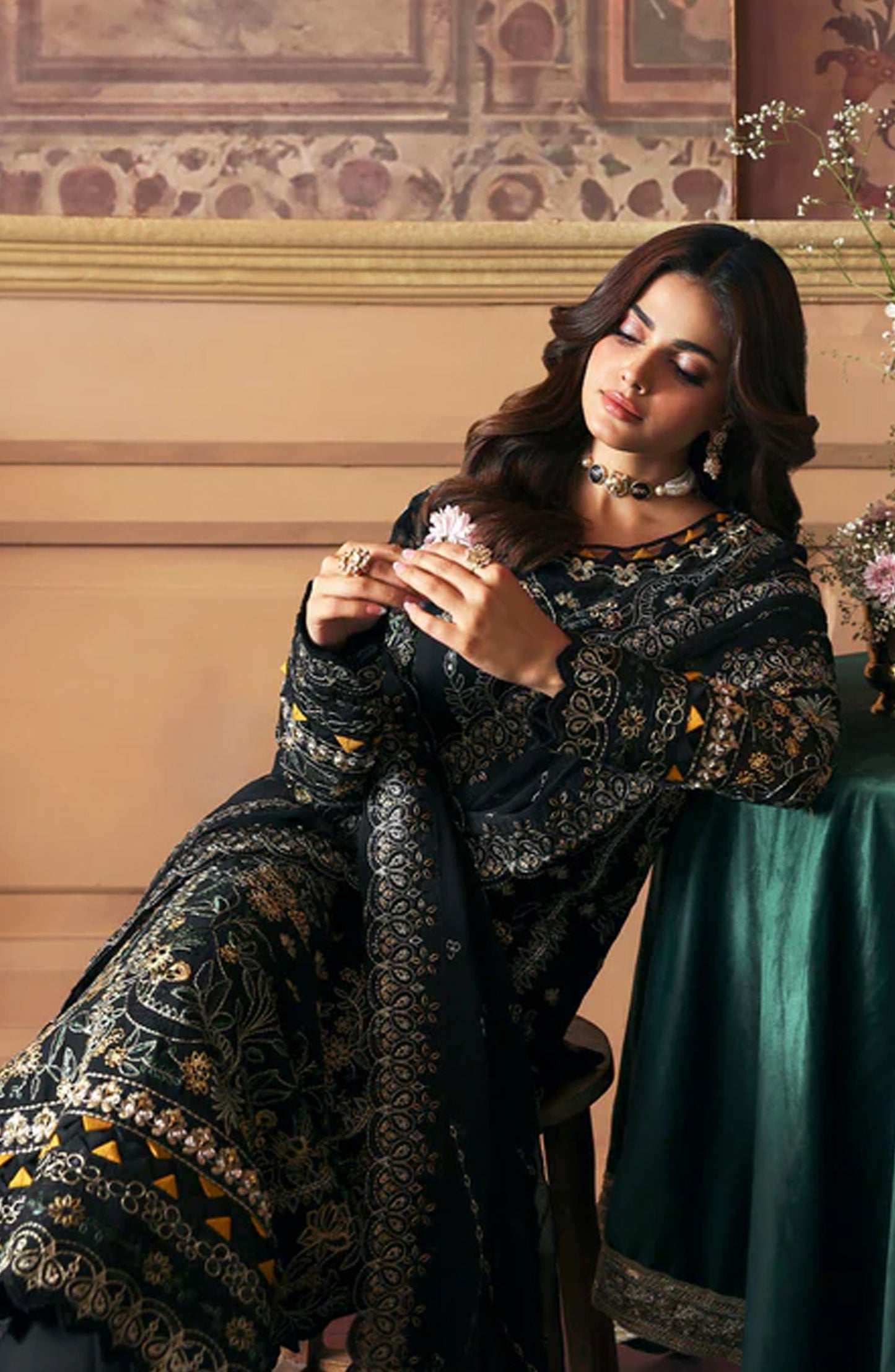 Evayna by Gulaal Embroidered Chiffon Unstitched 3 Piece Suit - Deenah - GUL25EV - Black - Festive Collection
