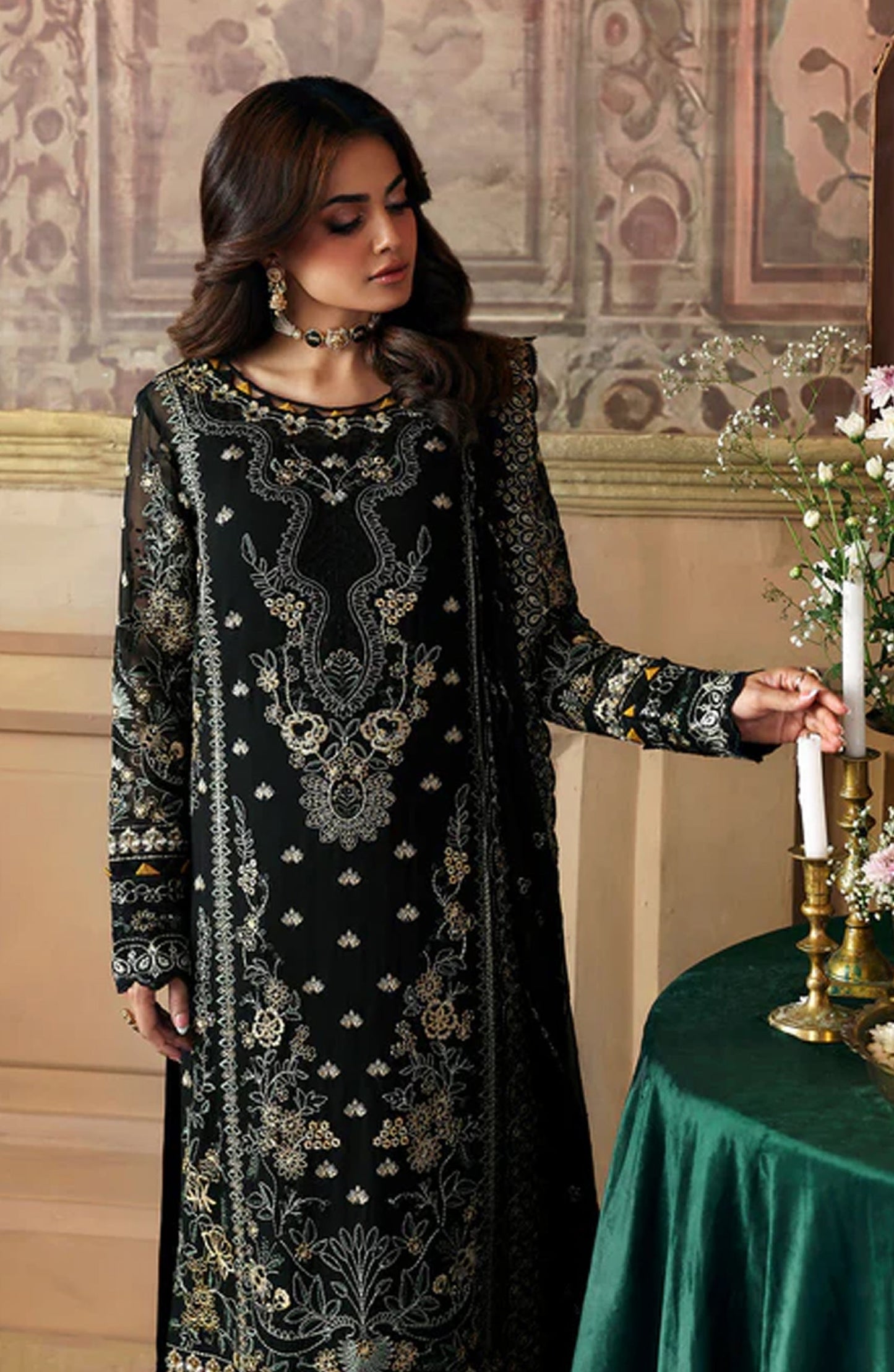 Evayna by Gulaal Embroidered Chiffon Unstitched 3 Piece Suit - Deenah - GUL25EV - Black - Festive Collection