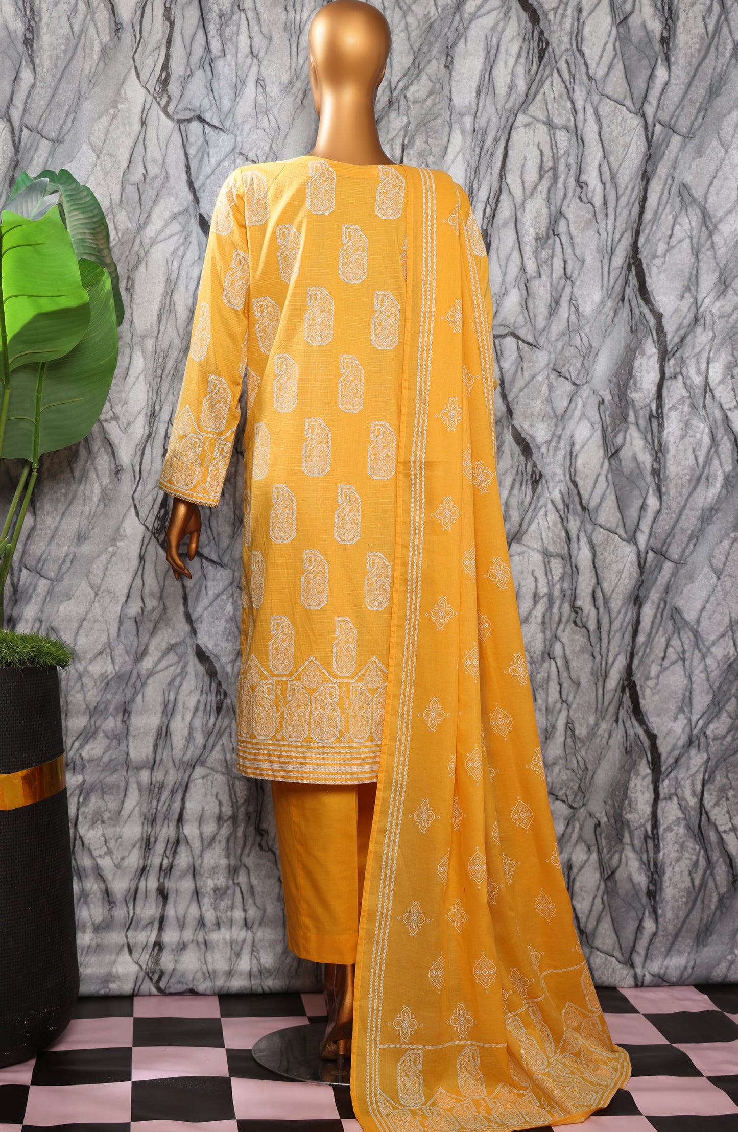 HZ Textiles Exclusive Embroidered Slub Cotton Unstitched 3 Piece Suit - EMC-35 - HZ26EXCL - Mustard - Mid Summer Collection