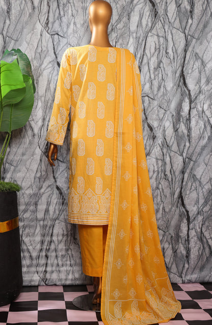 HZ Textiles Exclusive Embroidered Slub Cotton Unstitched 3 Piece Suit - EMC-35 - HZ26EXCL - Mustard - Mid Summer Collection