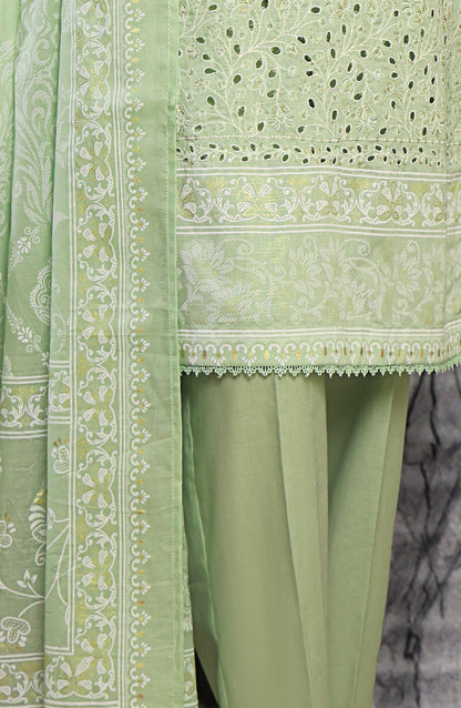 HZ Textiles Exclusive Embroidered Slub Cotton Unstitched 3 Piece Suit - EMC-33 - HZ26EXCL - Green - Mid Summer Collection