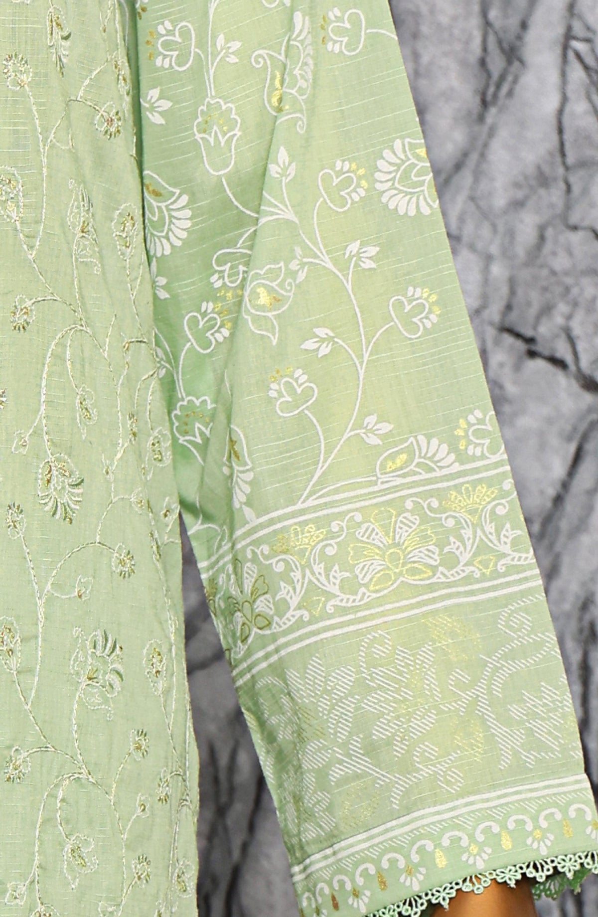 HZ Textiles Exclusive Embroidered Slub Cotton Unstitched 3 Piece Suit - EMC-33 - HZ26EXCL - Green - Mid Summer Collection