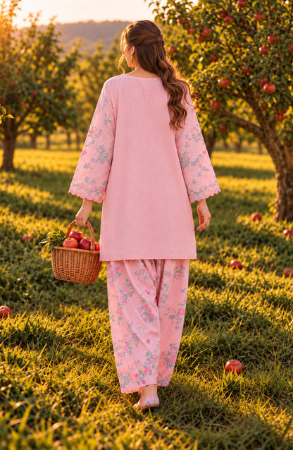 Fairy Meadows by Amna Khadija Embroidered Cotton Stitched 2 Piece Co-ord Set - AKFM-01 - AM26MED - Pink - Casual Collection
