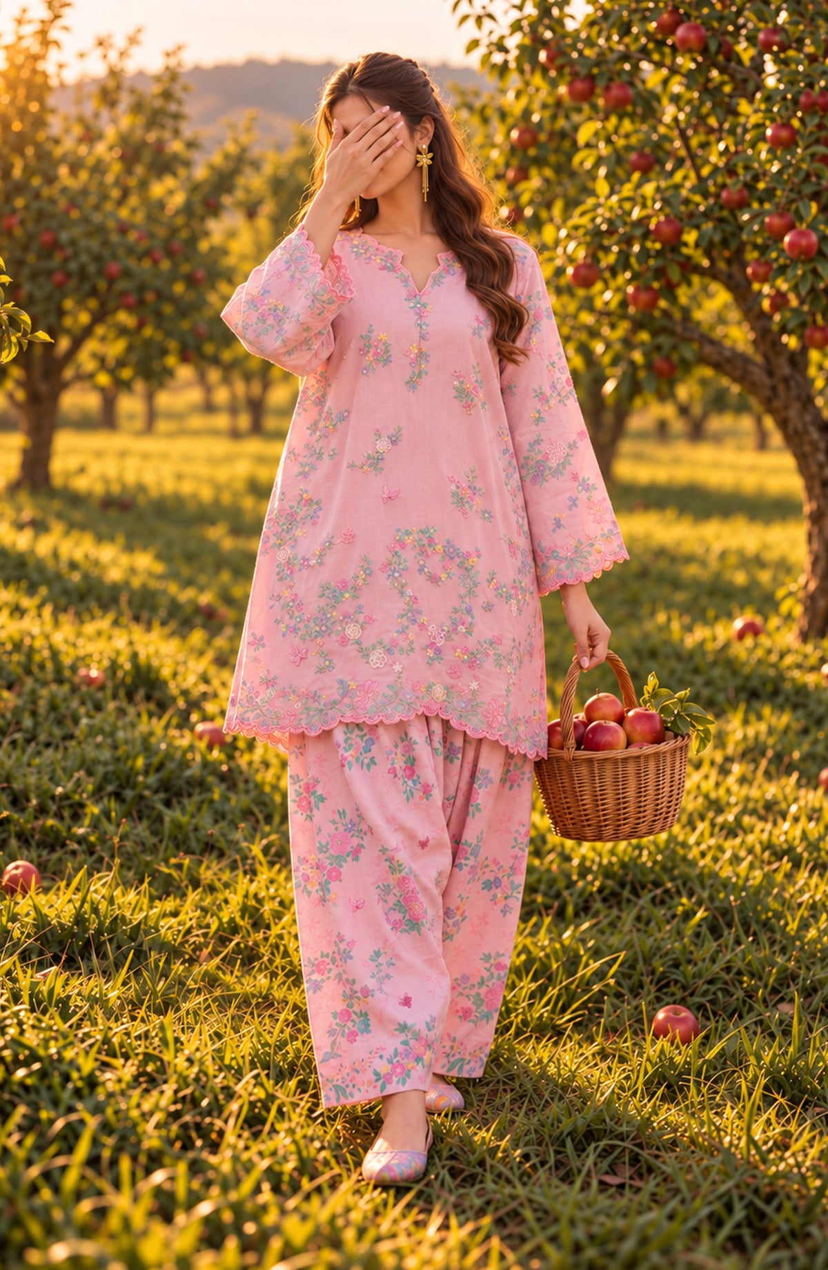 Fairy Meadows by Amna Khadija Embroidered Cotton Stitched 2 Piece Co-ord Set - AKFM-01 - AM26MED - Pink - Casual Collection