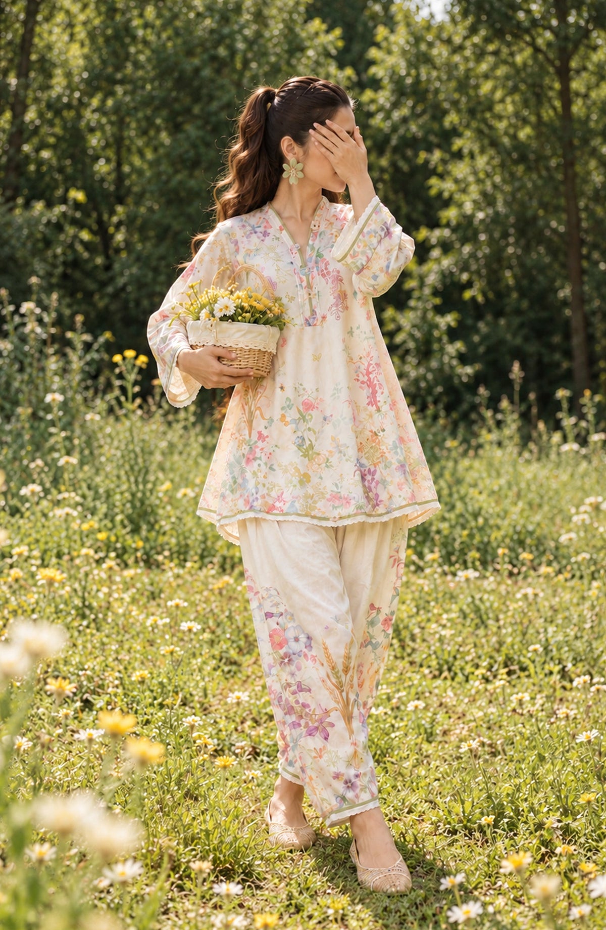Fairy Meadows by Amna Khadija Printed Cotton Stitched 2 Piece Co-ord Set - AKFM-02 - AM26MED - Off White - Casual Collection