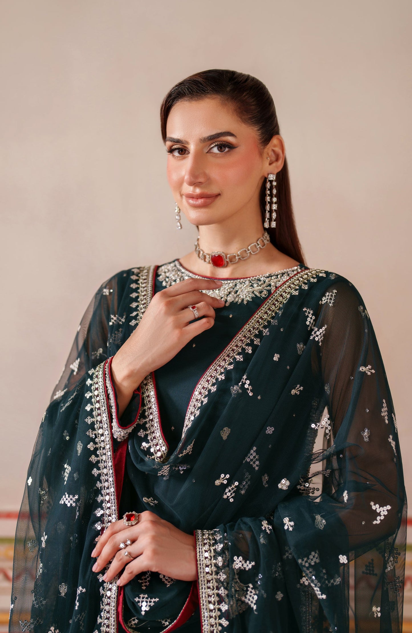Falesia by Zarif Embroidered Net Unstitched 3 Piece Suit - HF-02 SHENAAR - ZRF25FL - Green - Formal Collection