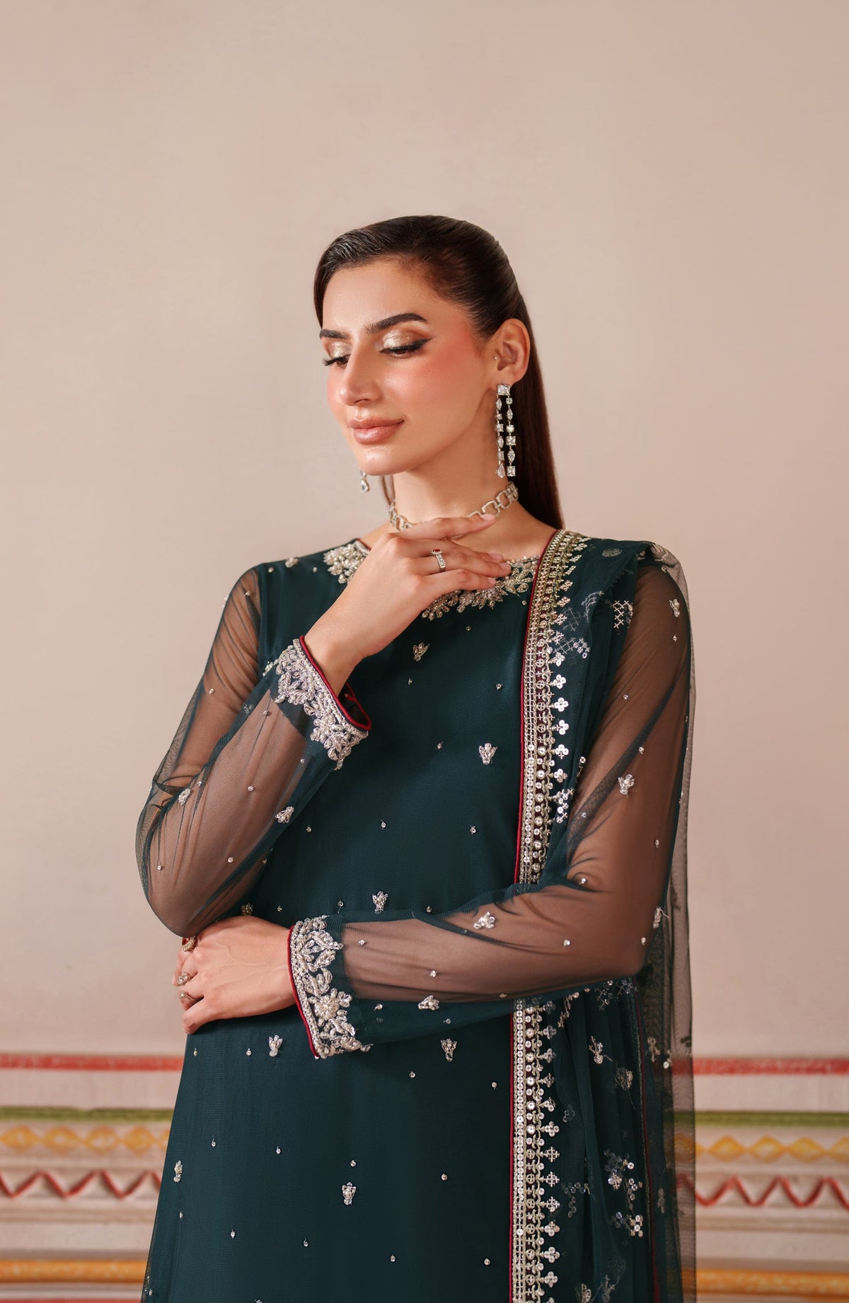 Falesia by Zarif Embroidered Net Unstitched 3 Piece Suit - HF-02 SHENAAR - ZRF25FL - Green - Formal Collection