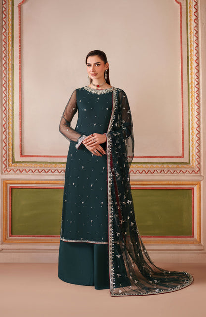 Falesia by Zarif Embroidered Net Unstitched 3 Piece Suit - HF-02 SHENAAR - ZRF25FL - Green - Formal Collection