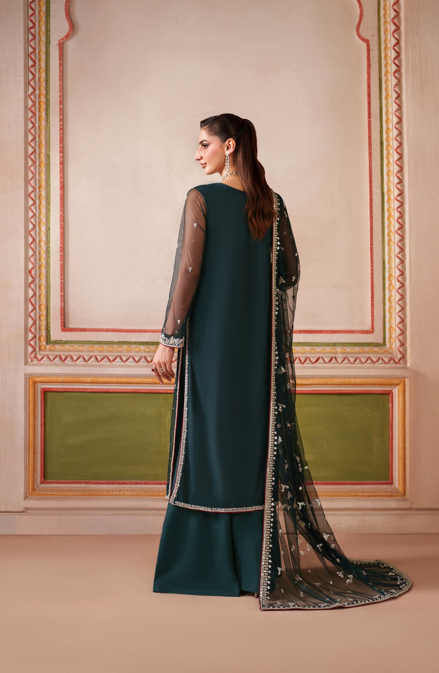 Falesia by Zarif Embroidered Net Unstitched 3 Piece Suit - HF-02 SHENAAR - ZRF25FL - Green - Formal Collection
