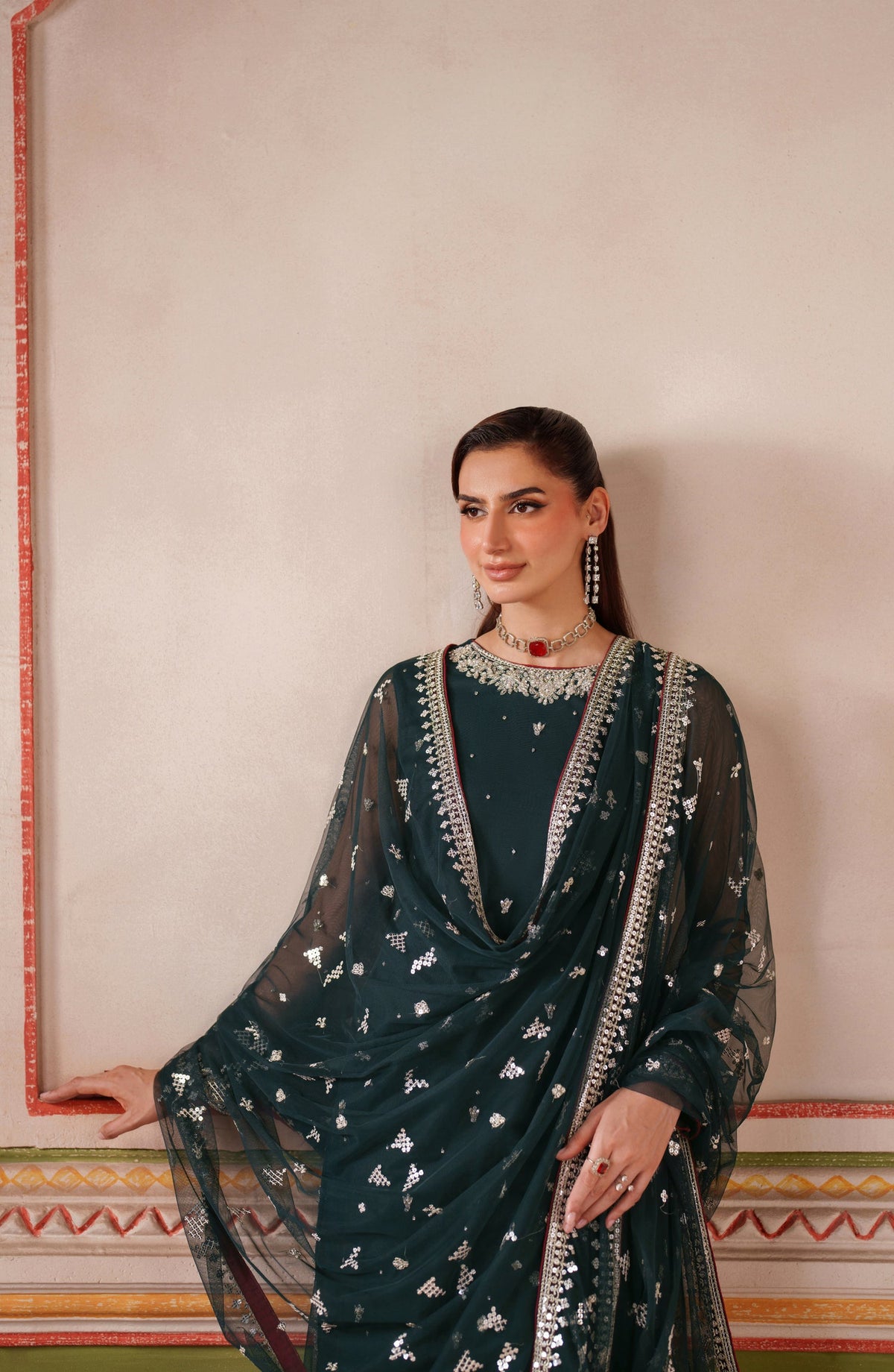 Falesia by Zarif Embroidered Net Unstitched 3 Piece Suit - HF-02 SHENAAR - ZRF25FL - Green - Formal Collection