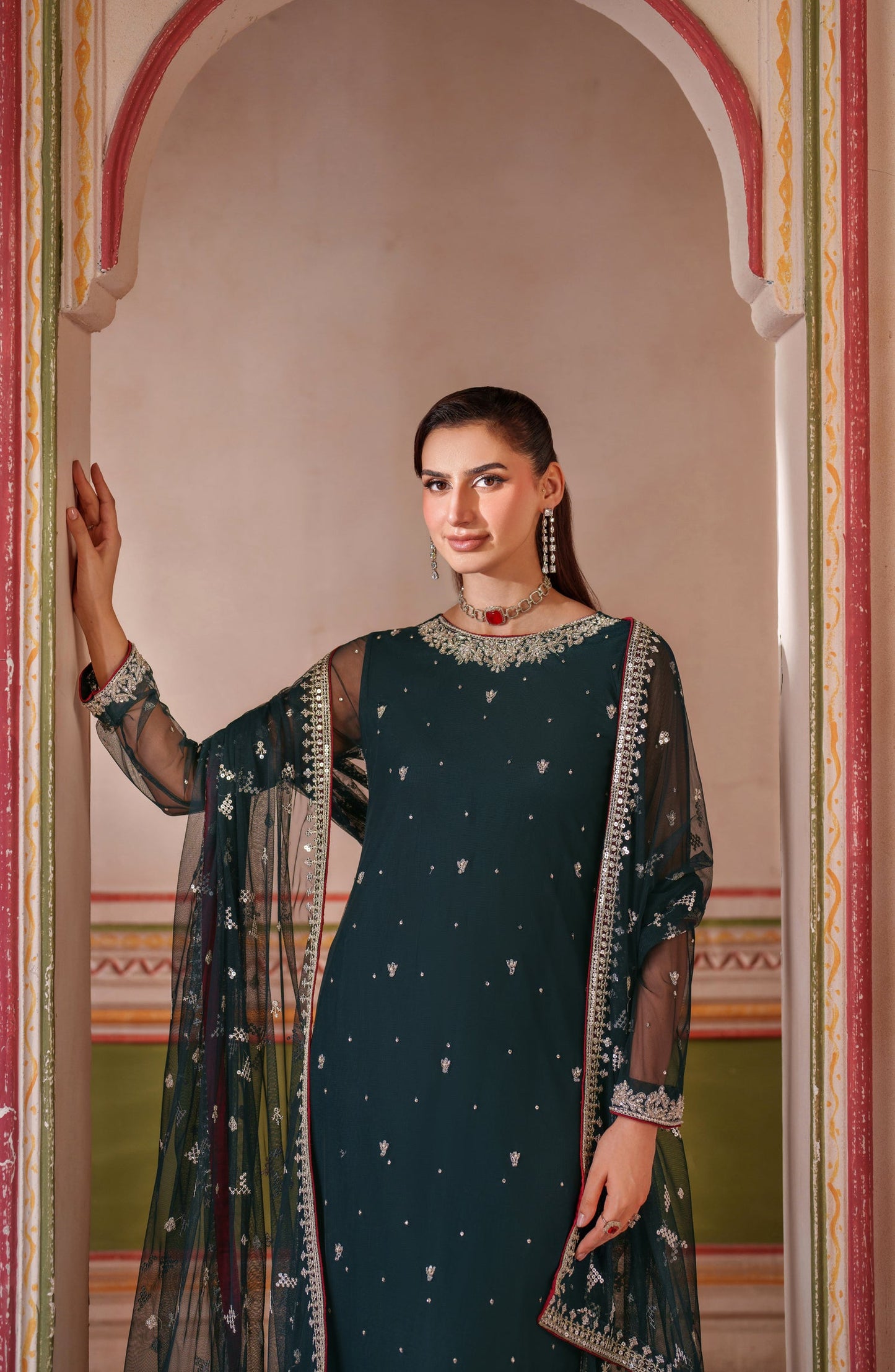 Falesia by Zarif Embroidered Net Unstitched 3 Piece Suit - HF-02 SHENAAR - ZRF25FL - Green - Formal Collection