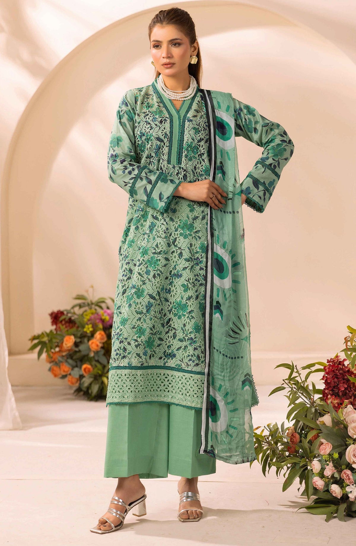 Farah by Mahees Chikankari Lawn Unstitched 3 Piece Suit - D-09 - RA26FMH - Sea Green - Summer Collection