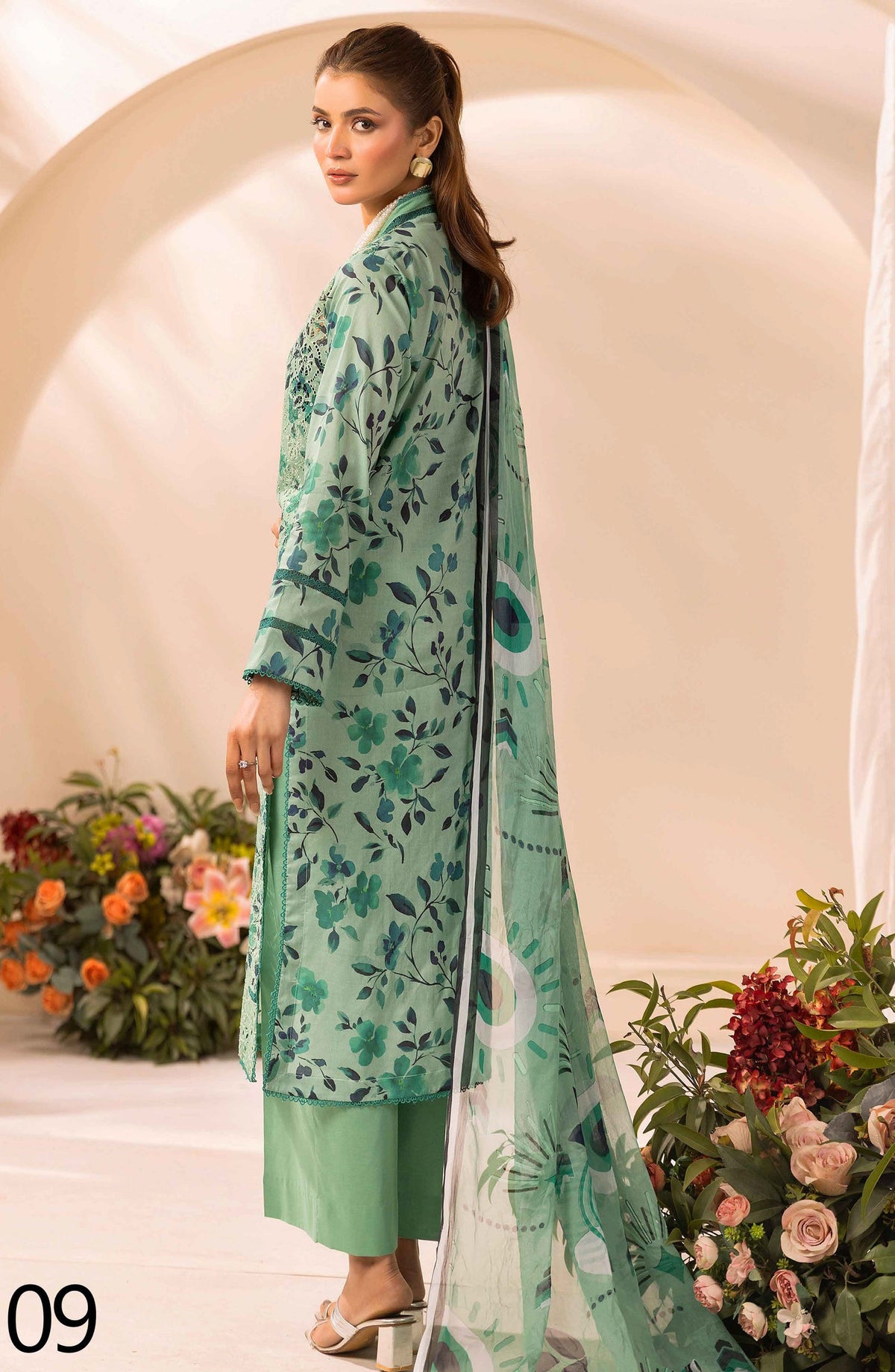 Farah by Mahees Chikankari Lawn Unstitched 3 Piece Suit - D-09 - RA26FMH - Sea Green - Summer Collection