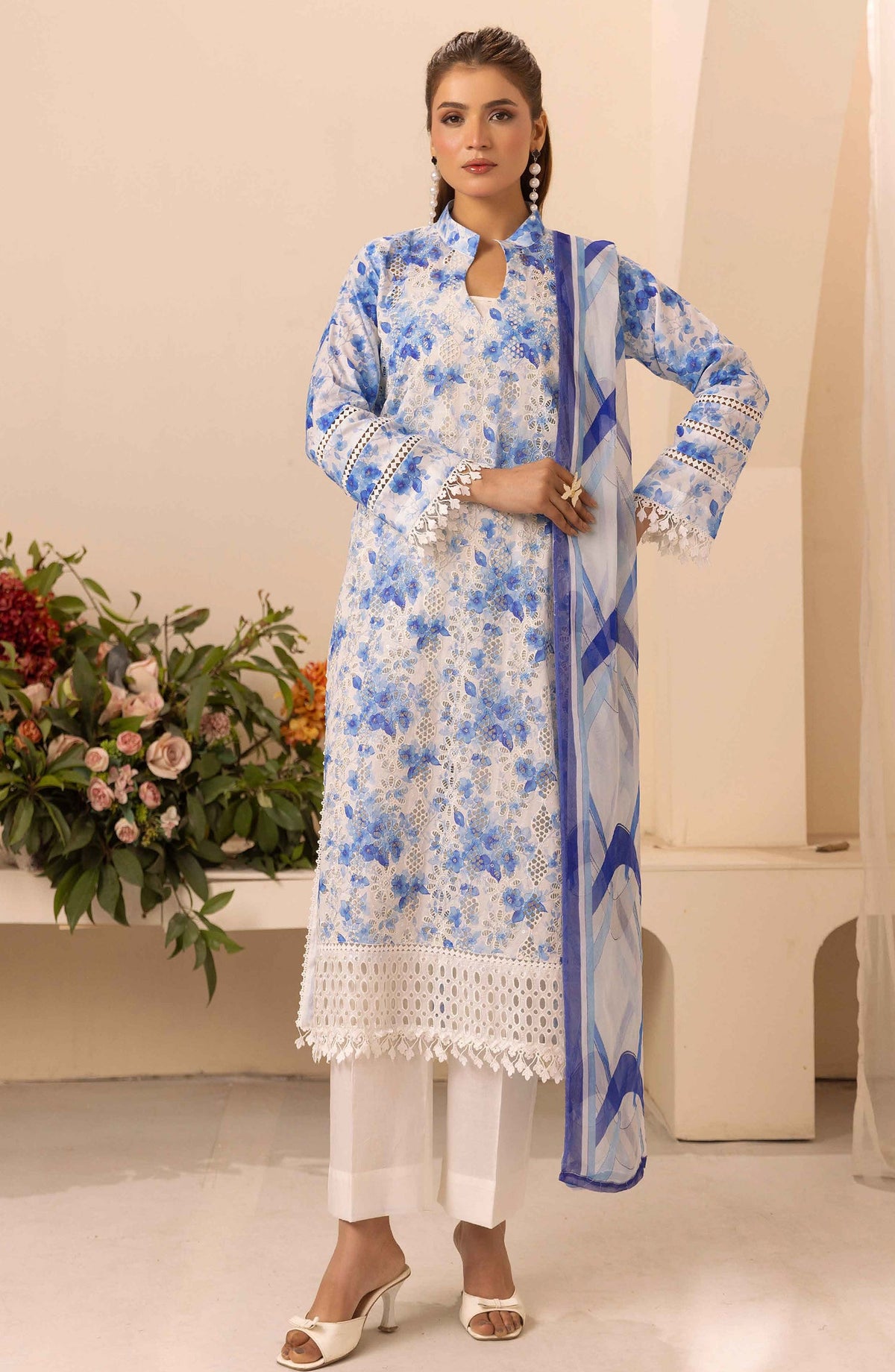 Farah by Mahees Chikankari Lawn Unstitched 3 Piece Suit - D-06 - RA26FMH - Blue - Summer Collection