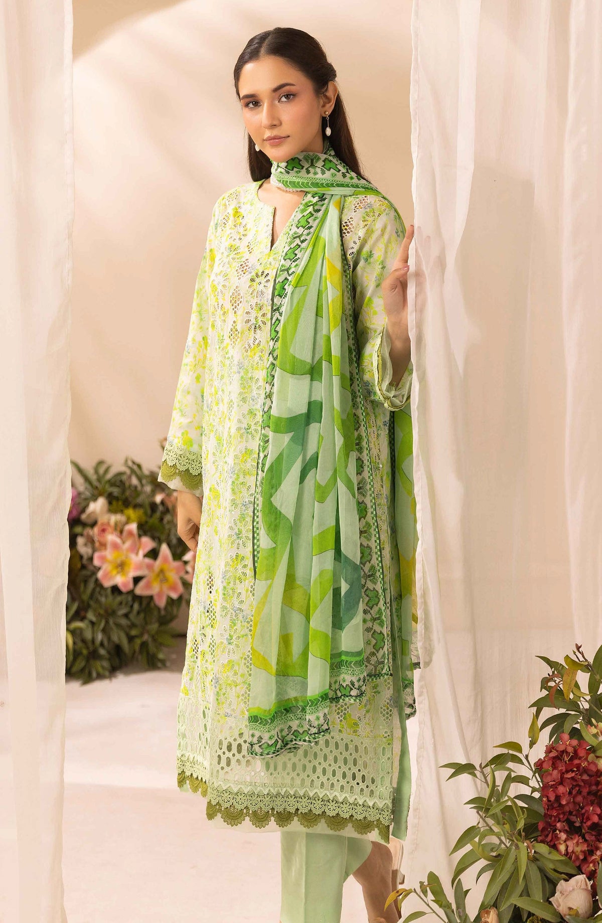 Farah by Mahees Chikankari Lawn Unstitched 3 Piece Suit - D-02 - RA26FMH - Green - Summer Collection