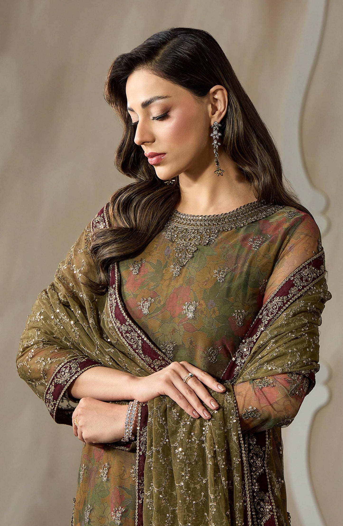 Fasana by Zarif Embroidered Net Unstitched 3 Piece Suit - PE-05 ZAYRAH - ZRF26FS - Green - Formals Collection