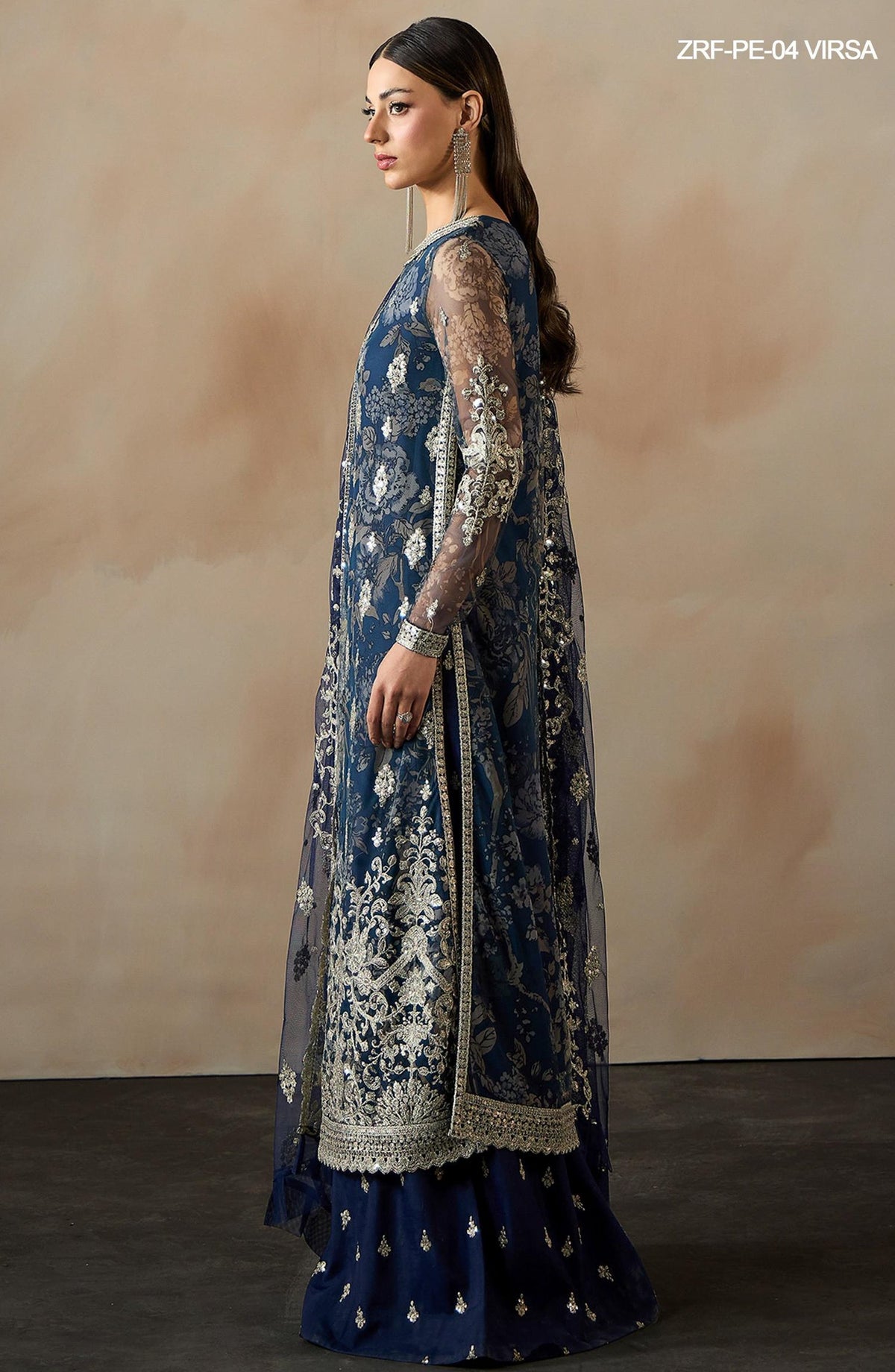 Fasana by Zarif Embroidered Net Unstitched 3 Piece Suit - PE-04 VIRSA - ZRF26FS - Blue - Formals Collection
