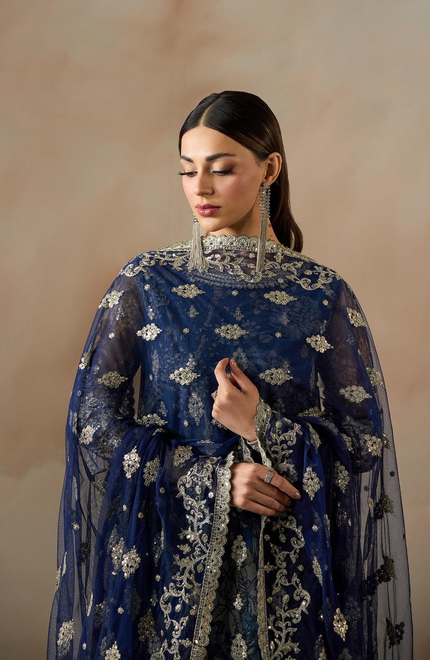 Fasana by Zarif Embroidered Net Unstitched 3 Piece Suit - PE-04 VIRSA - ZRF26FS - Blue - Formals Collection