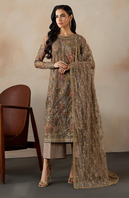 Fasana by Zarif Embroidered Net Unstitched 3 Piece Suit - PE-02 DILAAB - ZRF26FS - Beige - Formals Collection