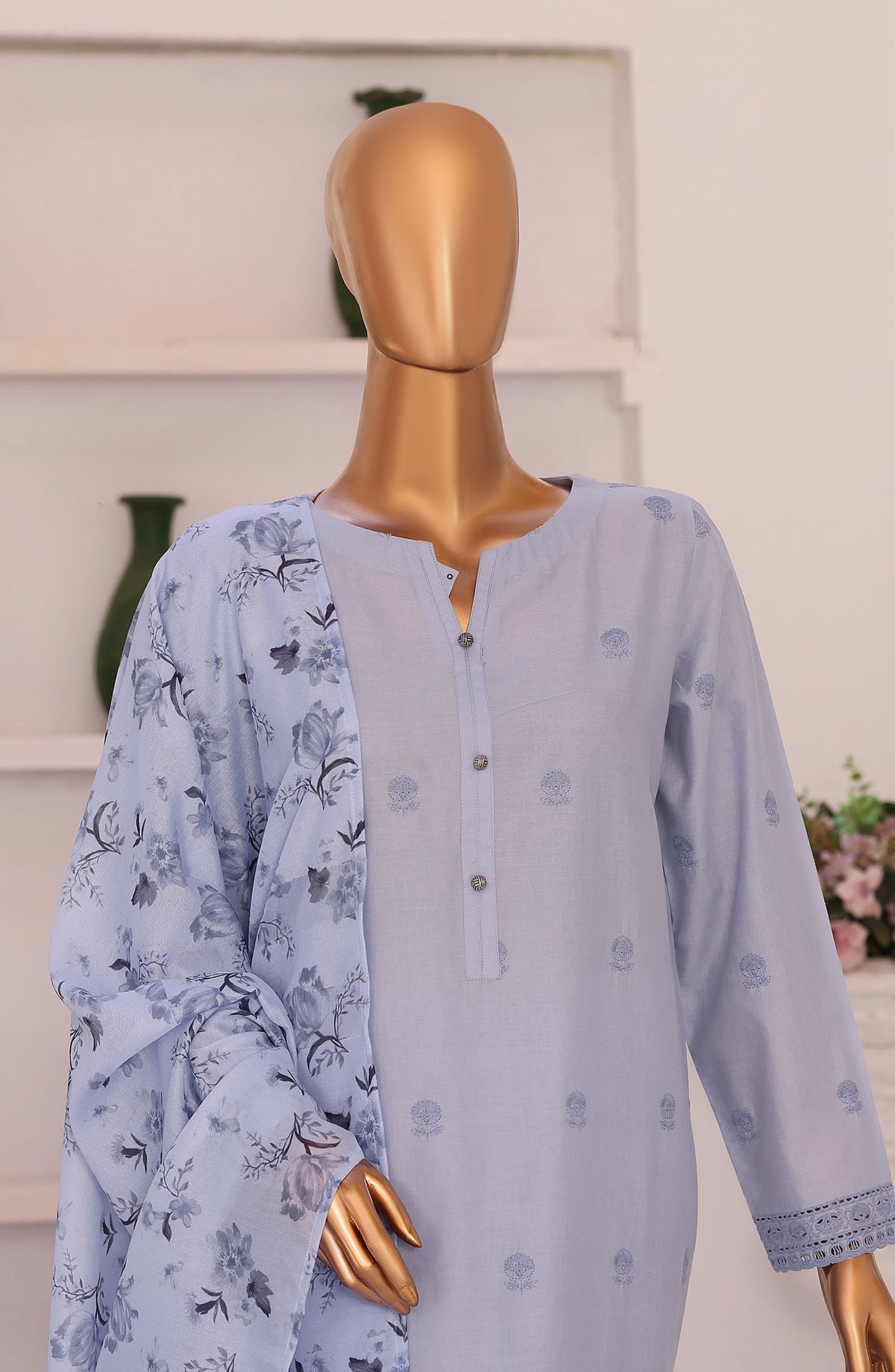 Floral Vibes by HZ Embroidered Lawn Unstitched 3 Piece Suit - FVE-04 - HZ26FLV - Blue - Summer Collection