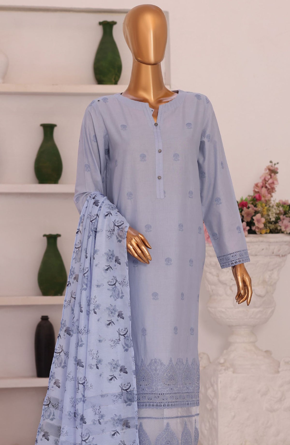 Floral Vibes by HZ Embroidered Lawn Unstitched 3 Piece Suit - FVE-04 - HZ26FLV - Blue - Summer Collection
