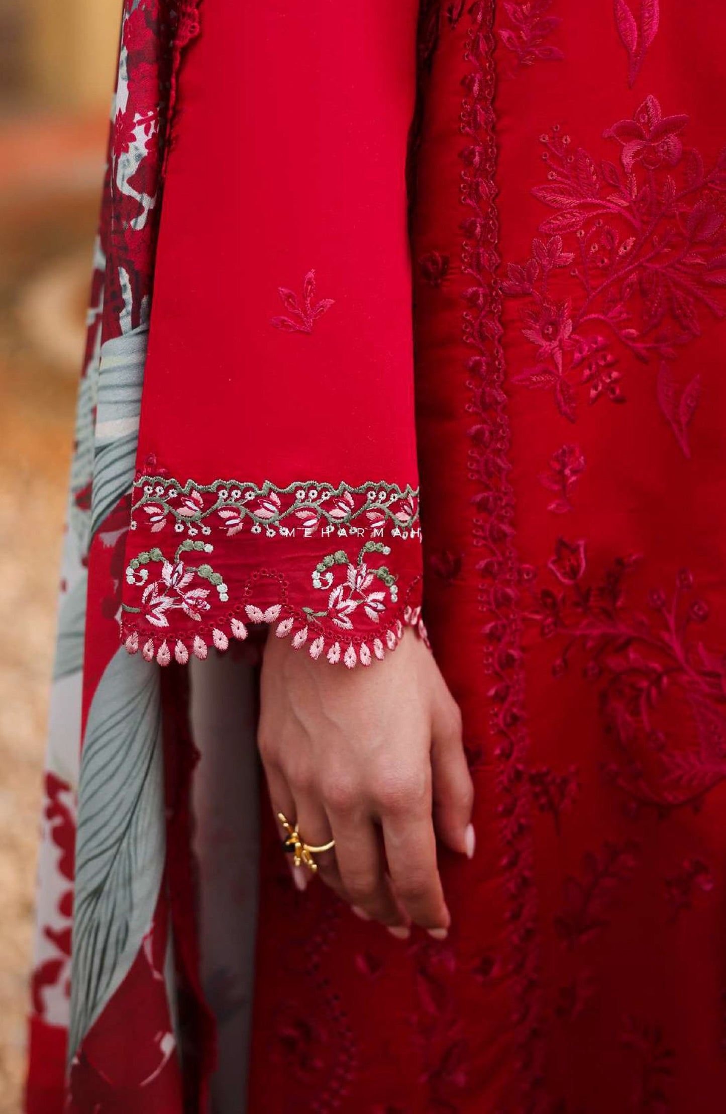 Florence by Rang Rasiya Embroidered Lawn Unstitched 3 Piece Suit - MEHARMAH - RR26FL - Red - Summer Collection