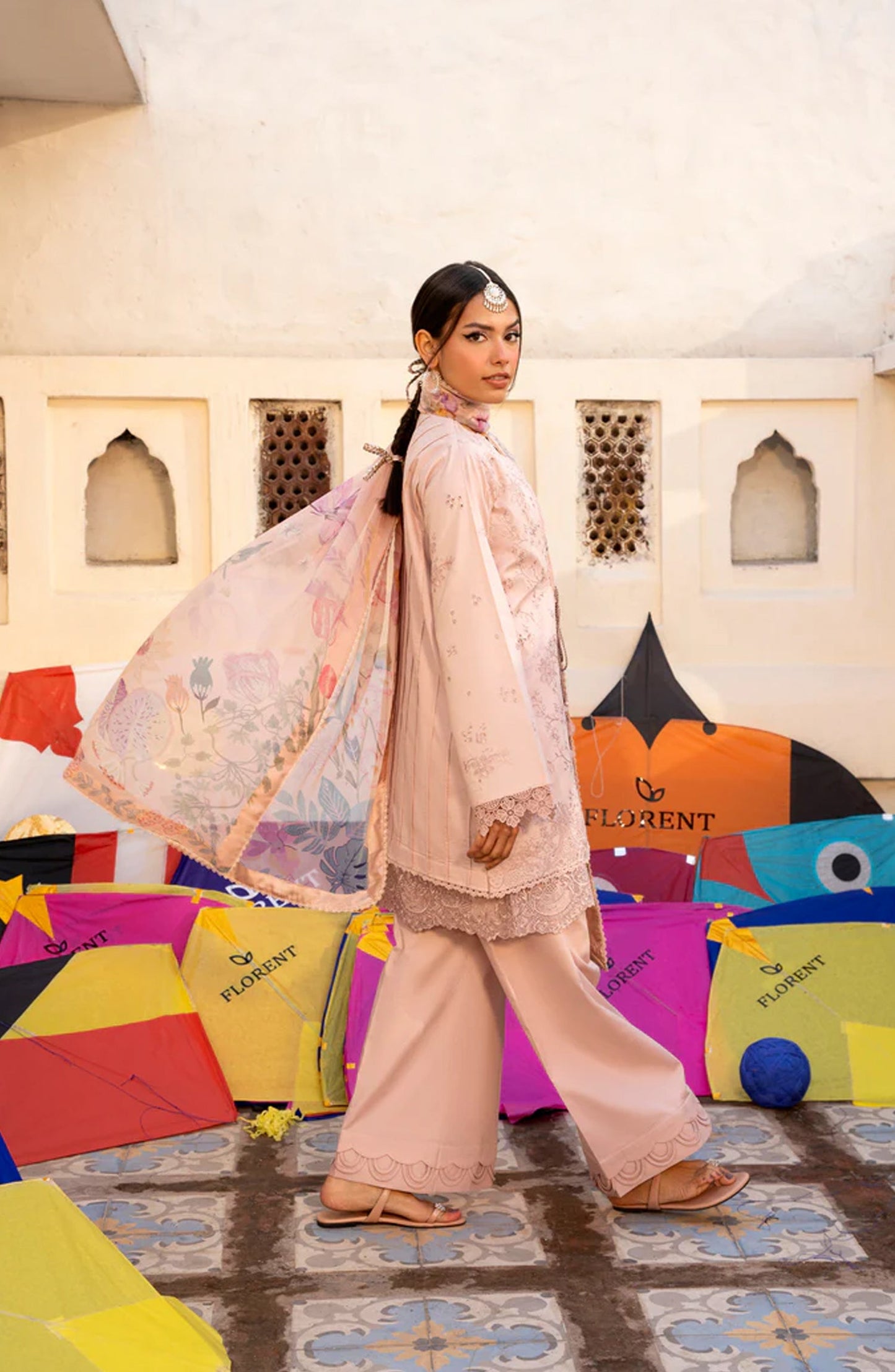 Florent Basant Embroidered Chikankari Unstitched 3 Piece Suit - FBC-4A - FL26BSN - Pink - Summer Collection