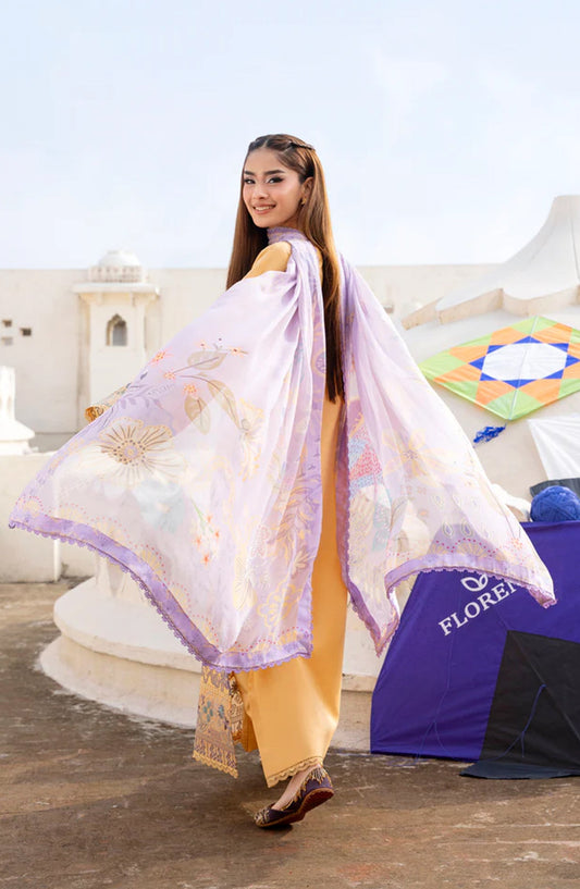 Florent Basant Embroidered Chikankari Unstitched 3 Piece Suit - FBC-1B - FL26BSN - Mustard - Summer Collection