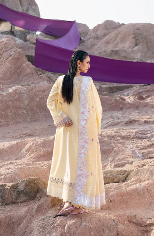 Florent Festive Luxury Embroidered Lawn Unstitched 3 Piece Suit - FLL-5A - FL26FLW - Yellow - Summer Collection