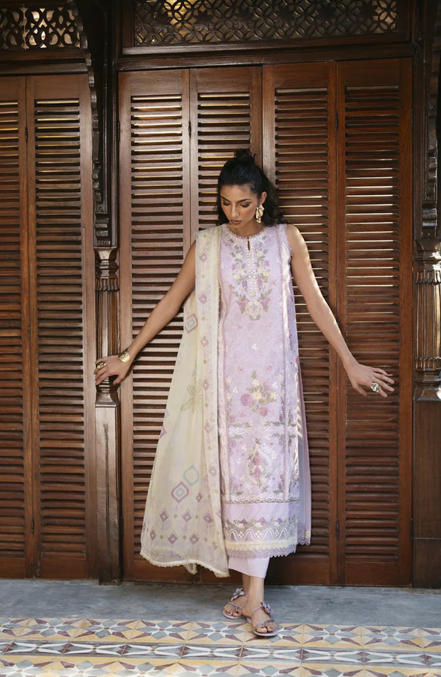 Florent Luxury Embroidered Lawn Unstitched 3 Piece Suit - FEL-3A - FL26DT - Pink - Eid Collection