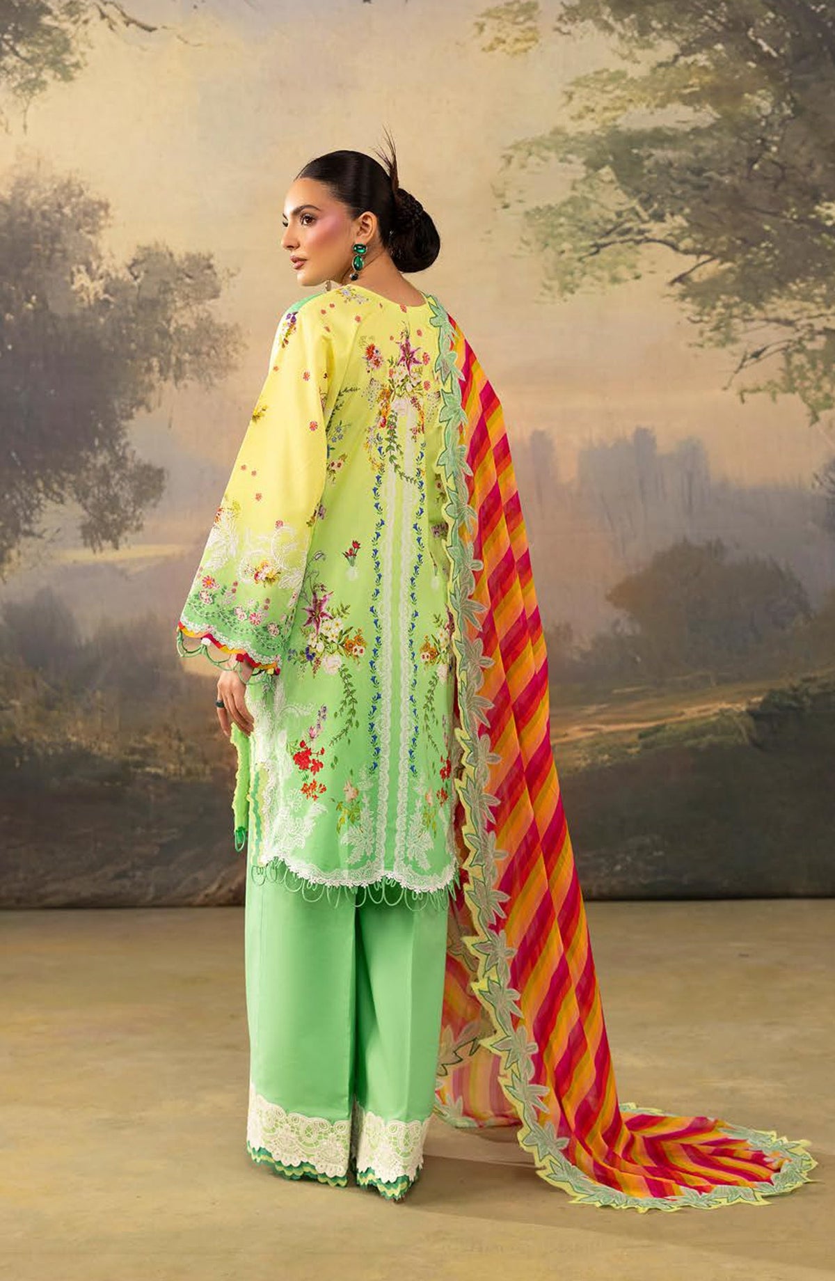 Florum by Joy Luxury Embroidered Lawn Unstitched 3 Piece Suit - D-07 - JY26FL - Green - Summer Collection