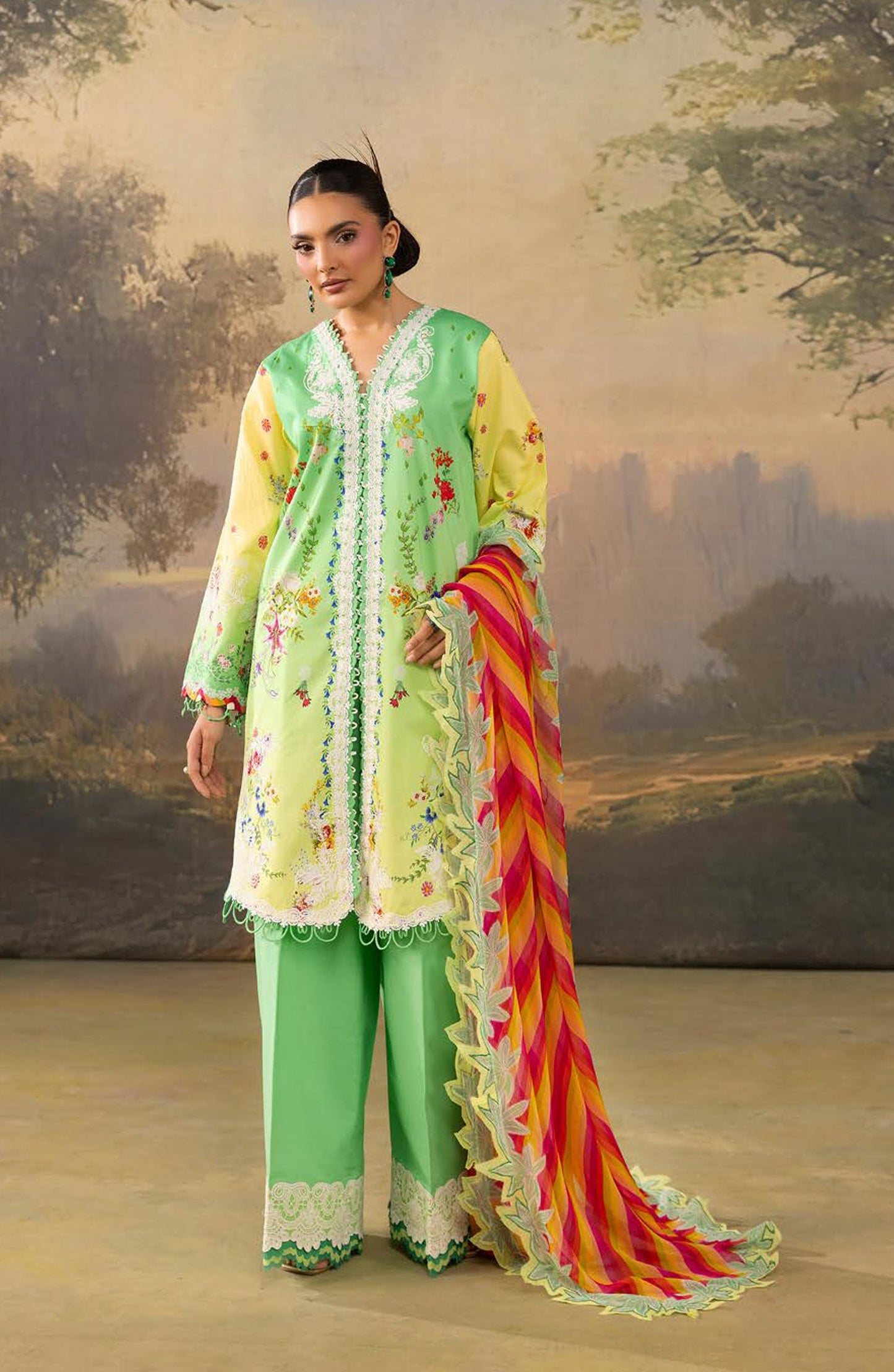 Florum by Joy Luxury Embroidered Lawn Unstitched 3 Piece Suit - D-07 - JY26FL - Green - Summer Collection