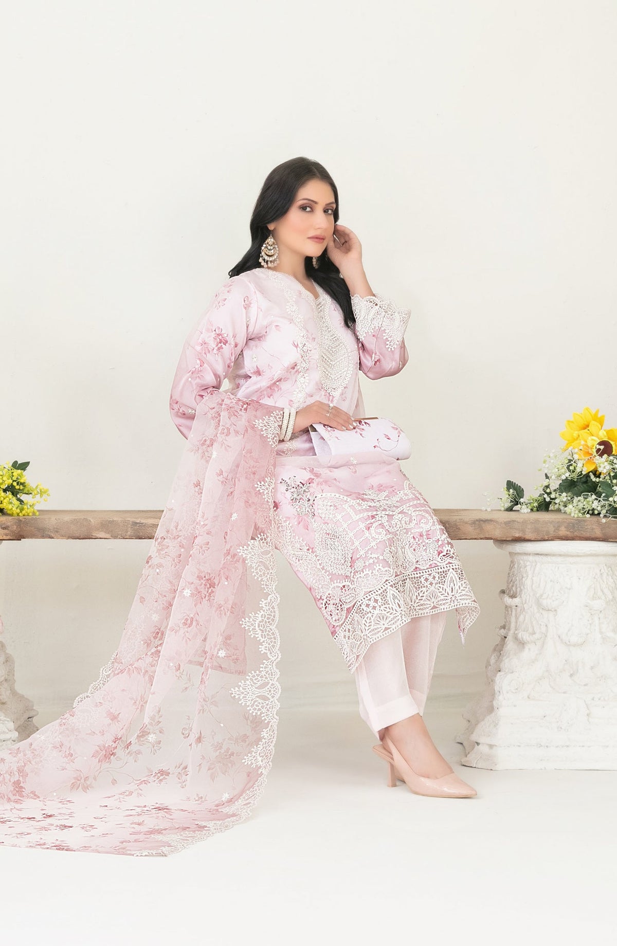 Gulyaz by Tawakkal Fabric Embroidered Organza Stitched 3 Piece Suit - D-1935 - TF25GYZ - Pink - Festive Collection