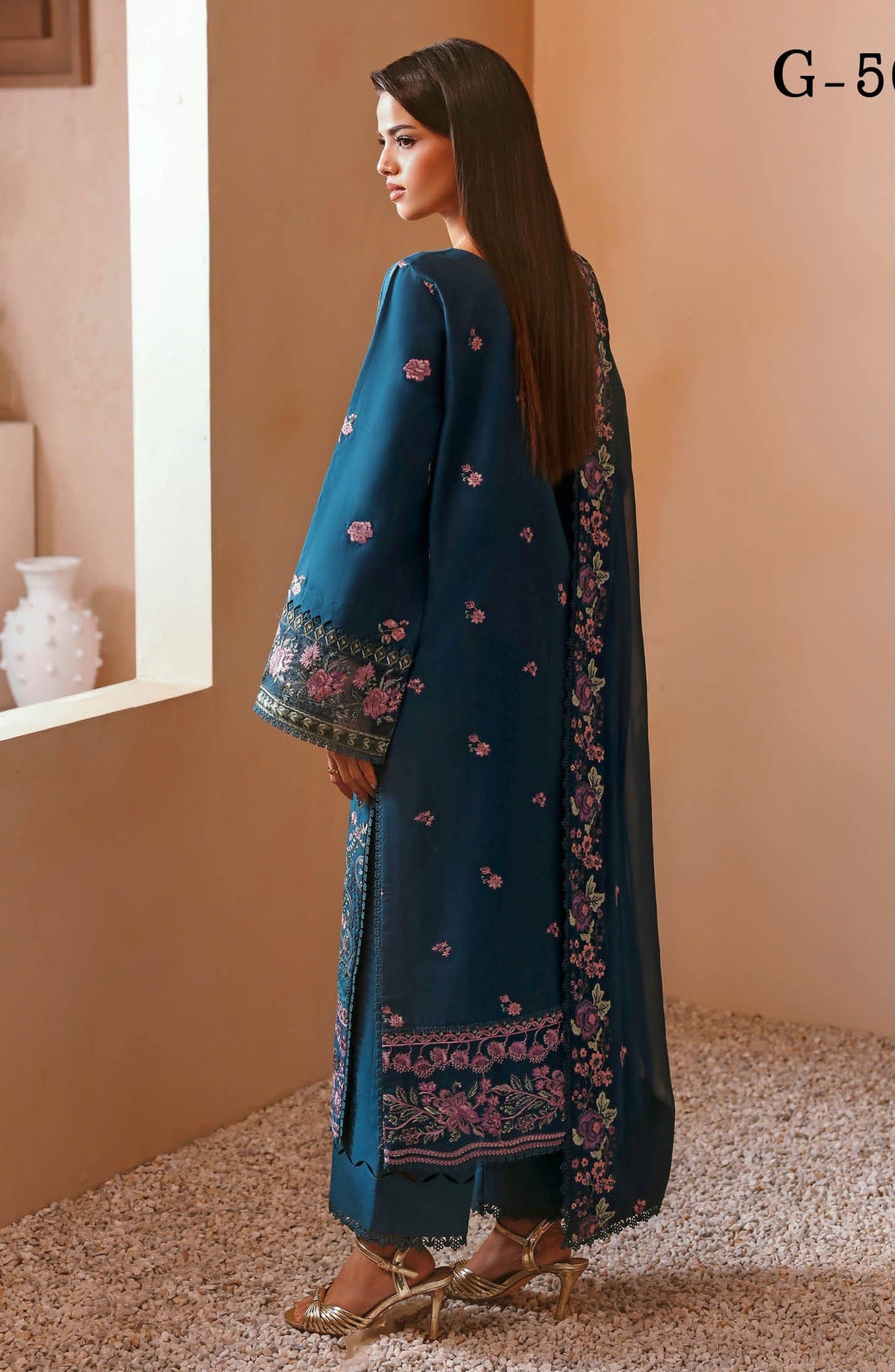 Ghazal by Ramsha Luxury Embroidered Lawn Unstitched 3 Piece Suit - G-508 - RM26GHZ - Blue - Summer Collection