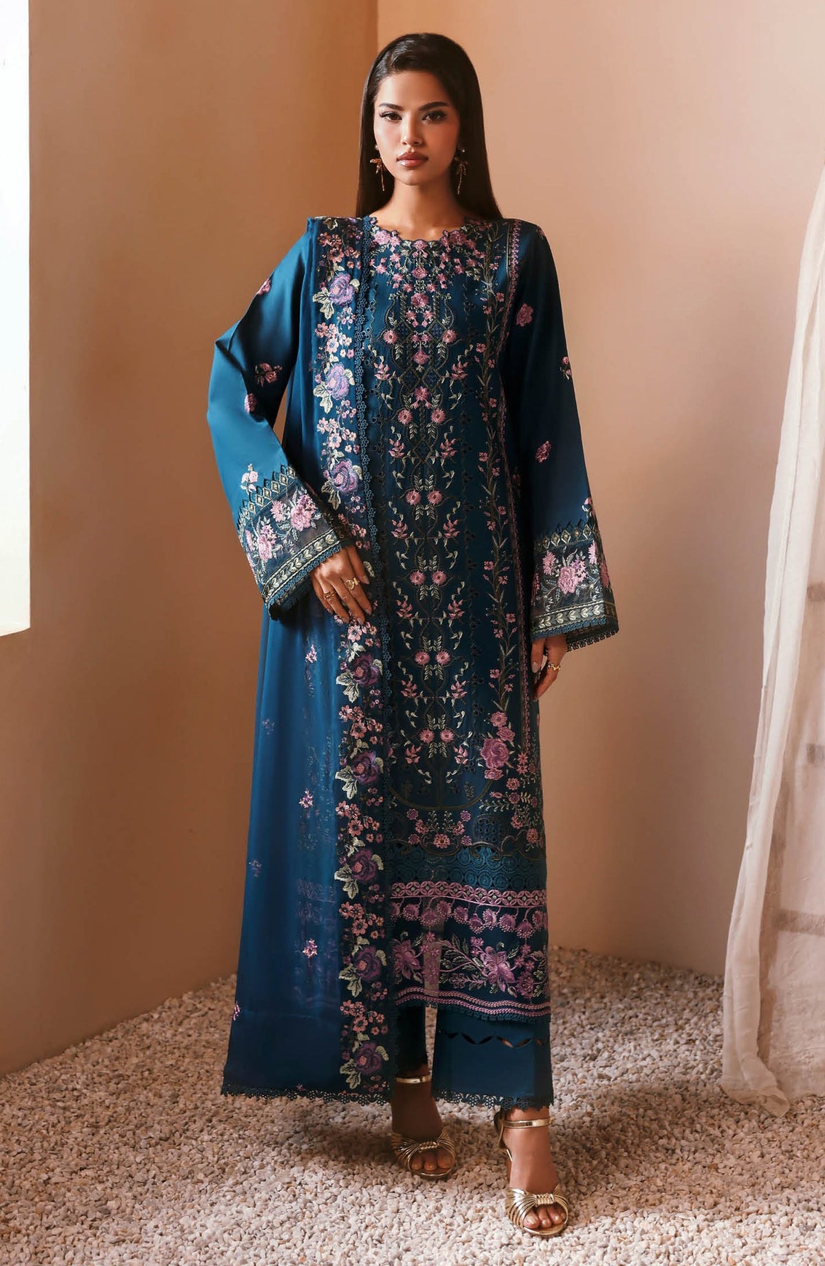 Ghazal by Ramsha Luxury Embroidered Lawn Unstitched 3 Piece Suit - G-508 - RM26GHZ - Blue - Summer Collection