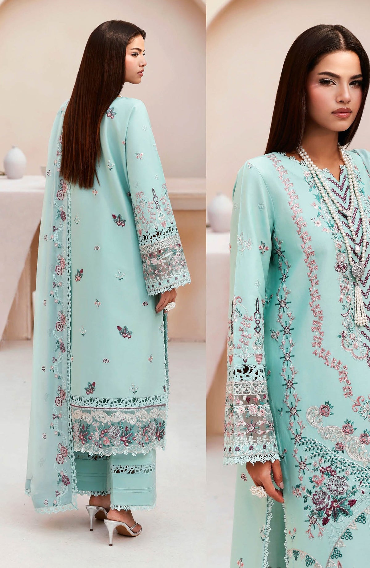 Ghazal by Ramsha Luxury Embroidered Lawn Unstitched 3 Piece Suit - G-503 - RM26GHZ - Blue - Summer Collection