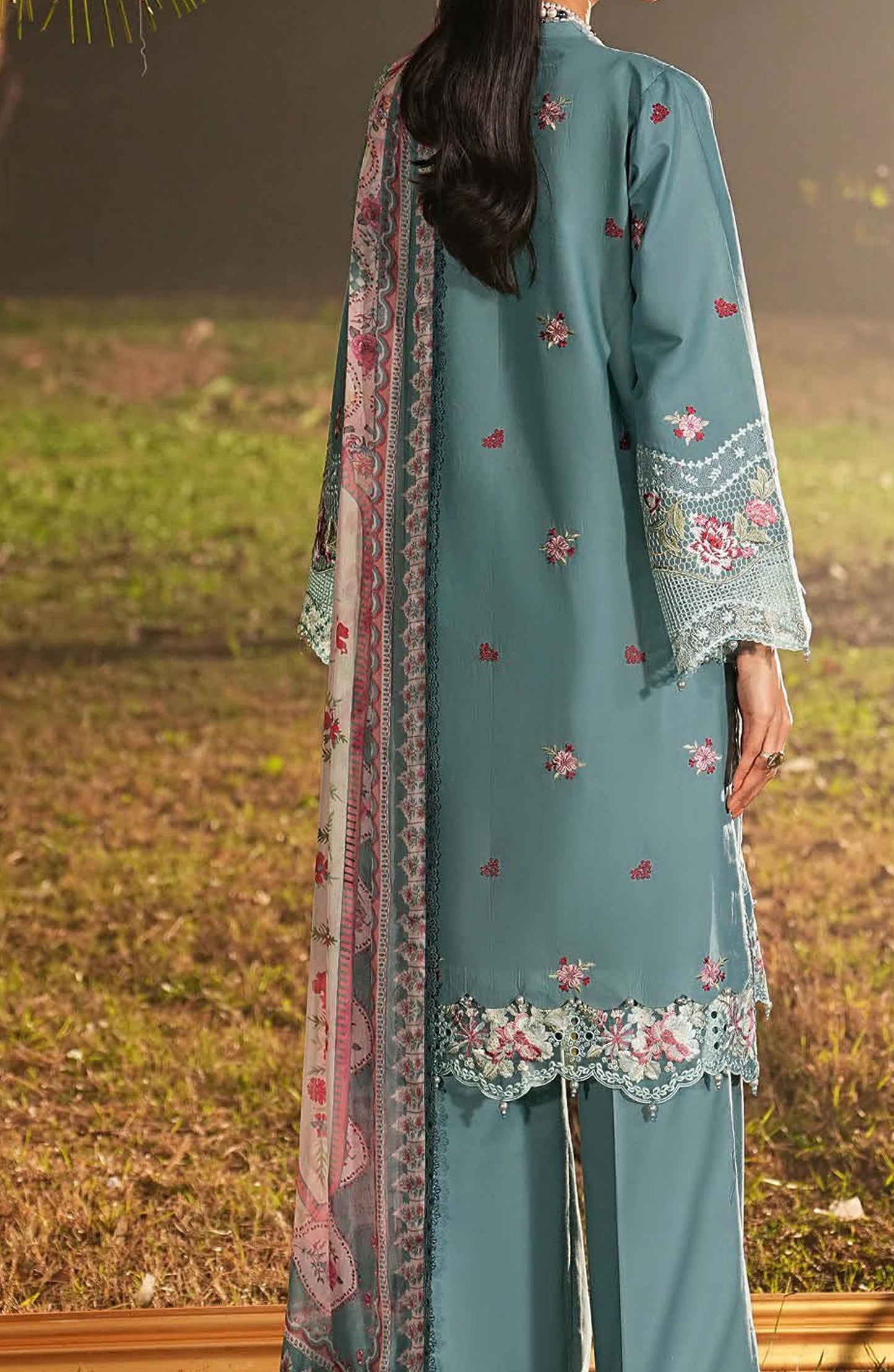 Ghazal by Ramsha Luxury Embroidered Lawn Unstitched 3 Piece Suit - G-608 - RM26GZL - Blue - Summer Collection