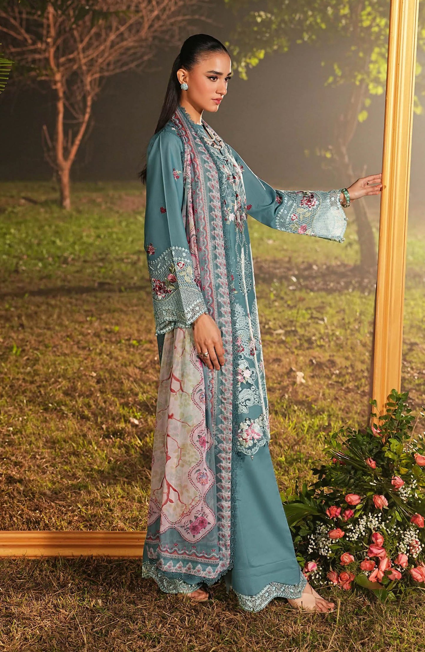 Ghazal by Ramsha Luxury Embroidered Lawn Unstitched 3 Piece Suit - G-608 - RM26GZL - Blue - Summer Collection