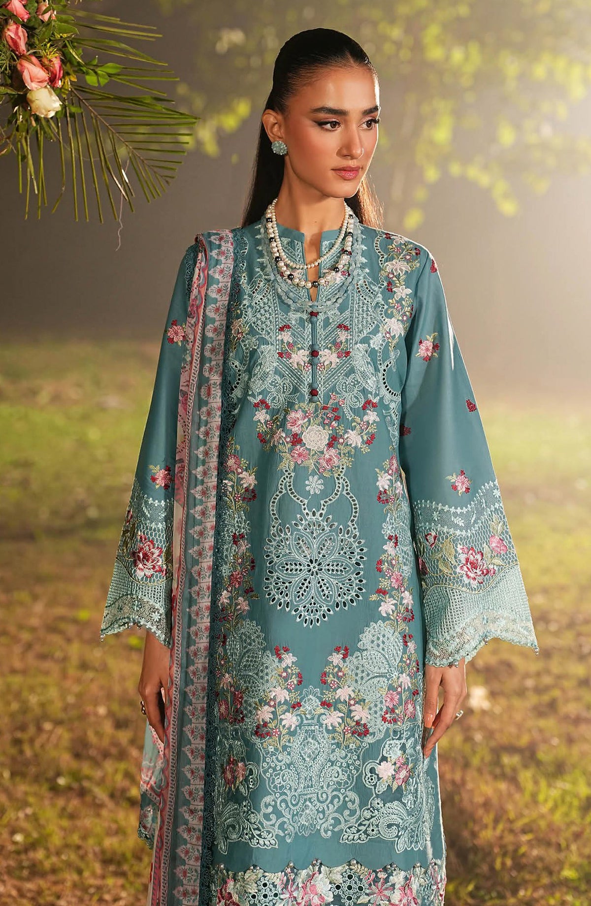 Ghazal by Ramsha Luxury Embroidered Lawn Unstitched 3 Piece Suit - G-608 - RM26GZL - Blue - Summer Collection