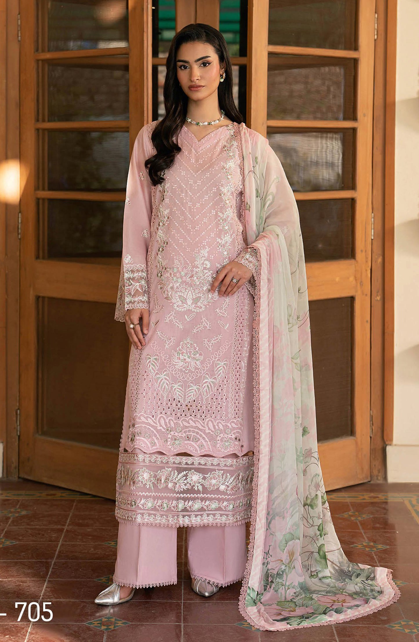 Ghazal by Ramsha Embroidered Lawn Unstitched 3 Piece Suit - G-705 - RM26ZAL - Pink - Summer Collection
