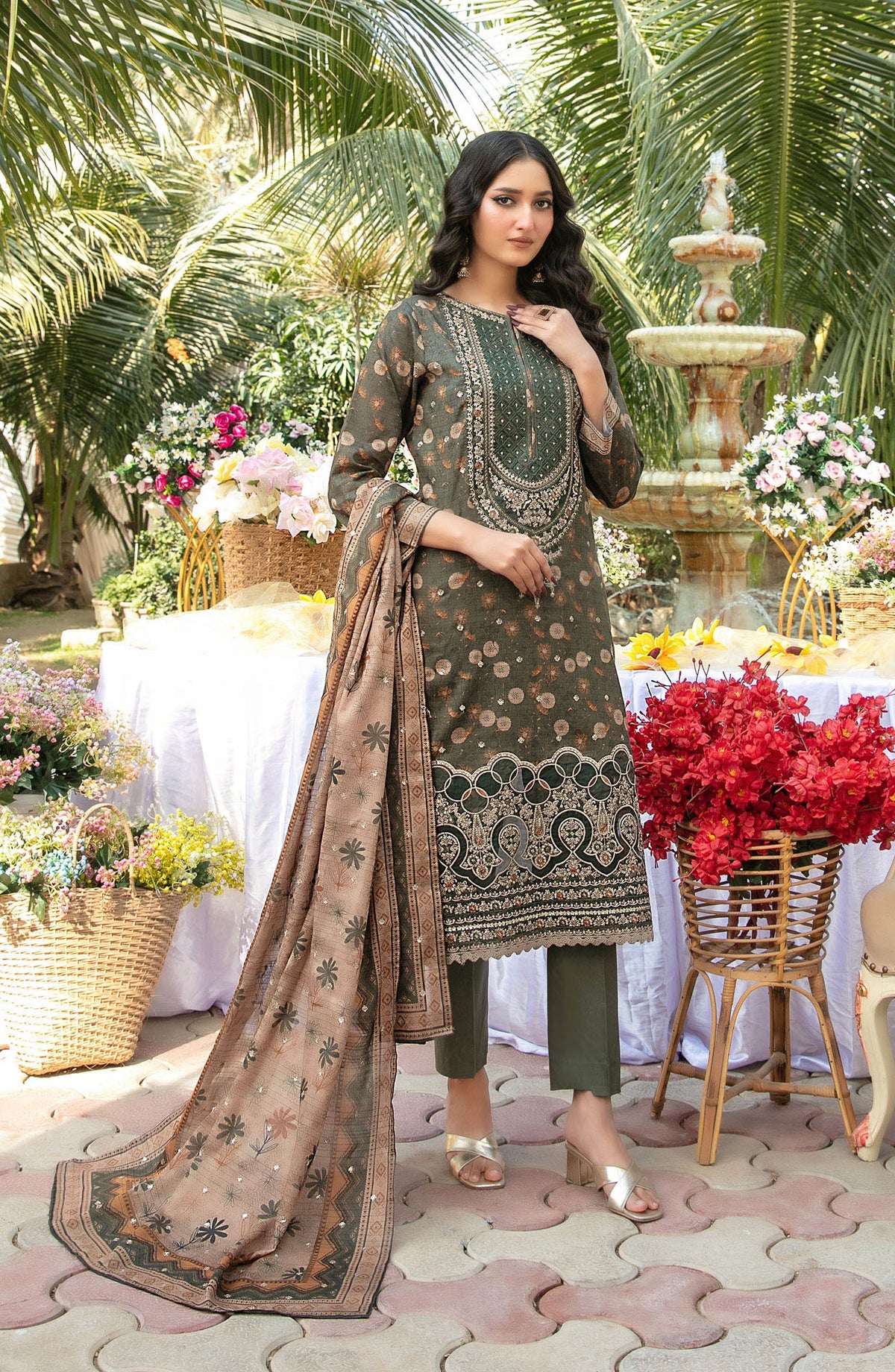 Gul Bahaar by Tawakkal Fabrics Embroidered Lawn Unstitched 3 Piece Suit - D-2790 - TF26GB - Green - Summer Collection