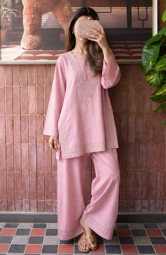 Gul Tanka by Amna Khadija Embroidered Cotton Stitched 2 Piece Co-ord Set - AKPGT-03 - AM26GTNK - Pink - Summer Collection