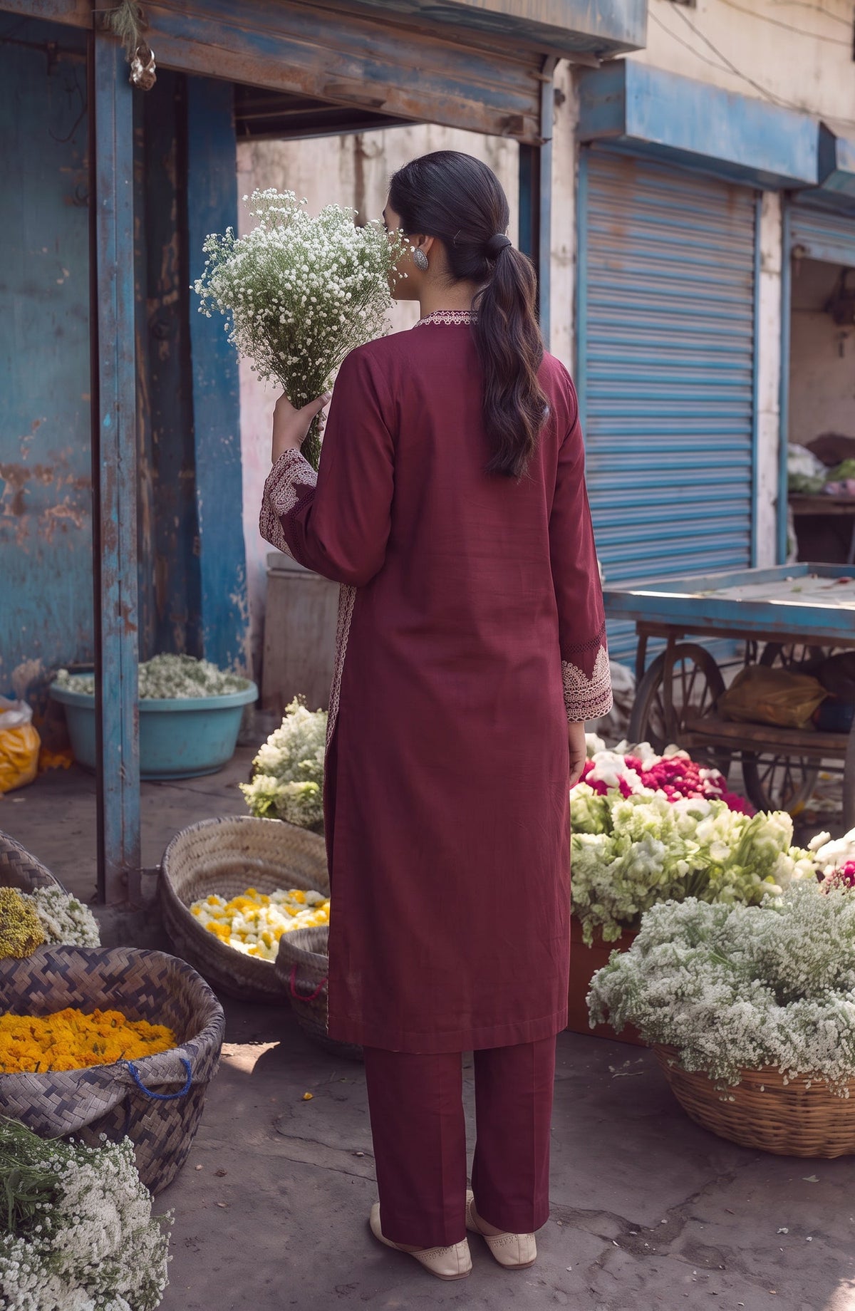 Gul e Jana by Amna Khadija Embroidered Cotton Stitched 2 Piece Co-ord Set - AKGJ-01 - AM26GLJ - Maroon - Summer Collection
