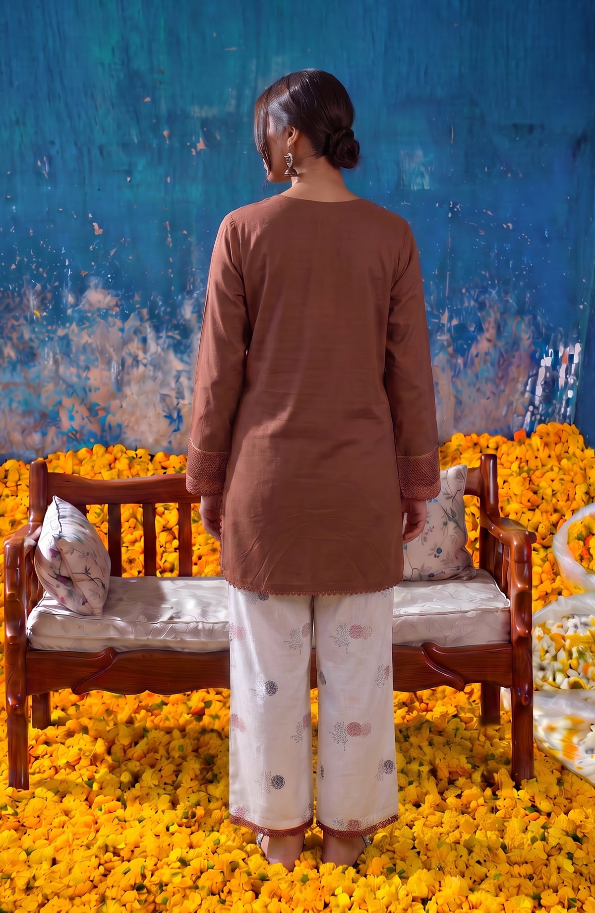 Gul e Jana by Amna Khadija Embroidered Cotton Stitched 2 Piece Co-ord Set - AKGJ-04 - AM26GLJ - Rust - Summer Collection
