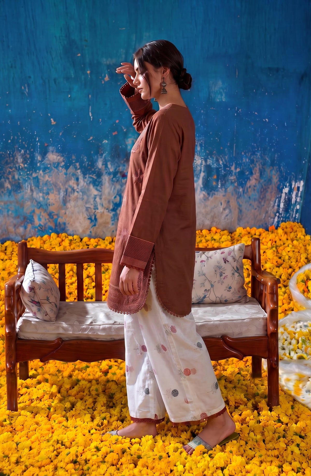 Gul e Jana by Amna Khadija Embroidered Cotton Stitched 2 Piece Co-ord Set - AKGJ-04 - AM26GLJ - Rust - Summer Collection