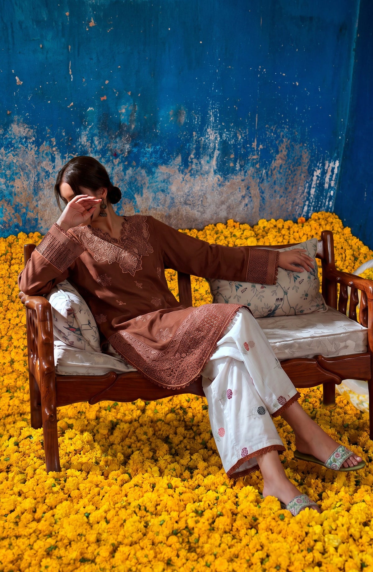 Gul e Jana by Amna Khadija Embroidered Cotton Stitched 2 Piece Co-ord Set - AKGJ-04 - AM26GLJ - Rust - Summer Collection
