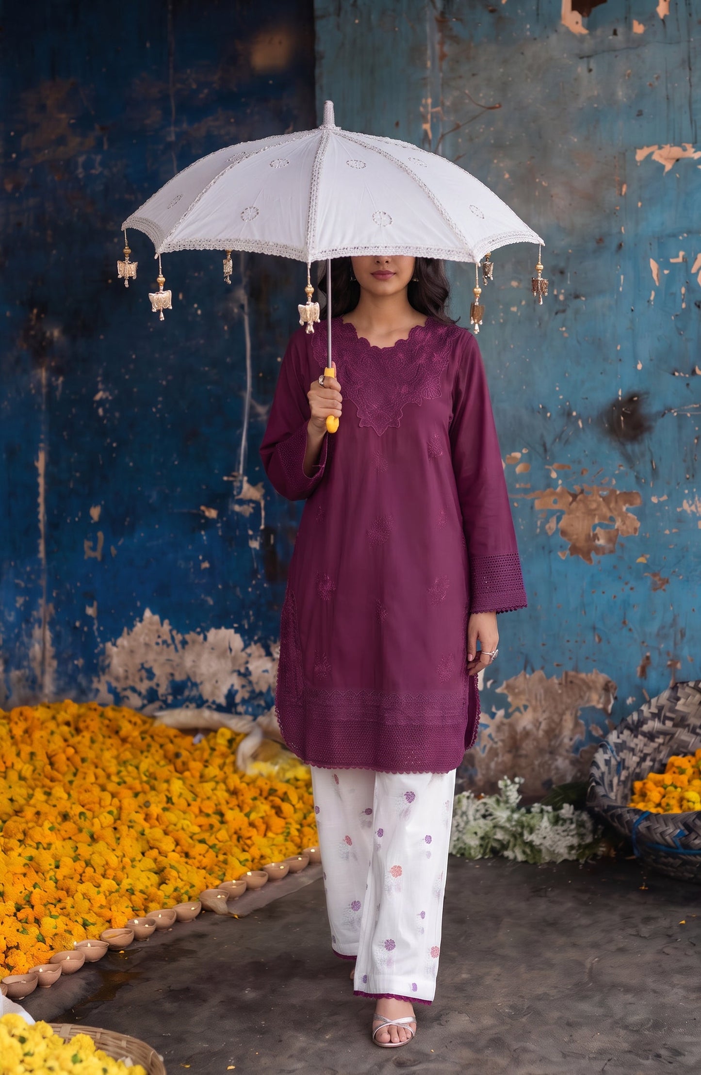Gul e Jana by Amna Khadija Embroidered Cotton Stitched 2 Piece Co-ord Set - AKGJ-05 - AM26GLJ - Magenta - Summer Collection