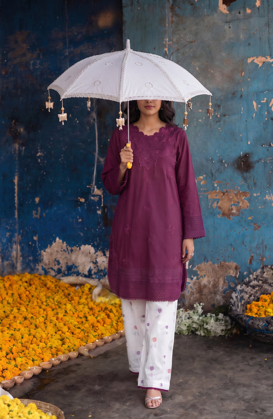 Gul e Jana by Amna Khadija Embroidered Cotton Stitched 2 Piece Co-ord Set - AKGJ-05 - AM26GLJ - Magenta - Summer Collection