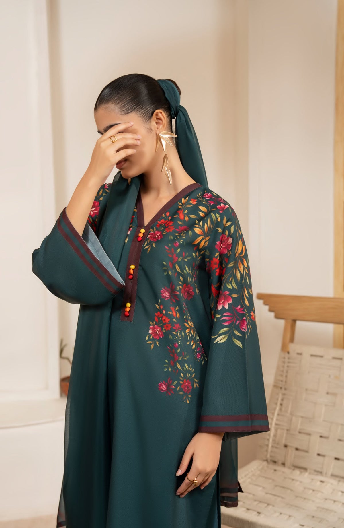 Gul e Jana by Casual Lite Premium Printed Silk Viscose Stitched 3 Piece Suit - Verdant Bloom - CL25GLJ - Green - Casual Collection