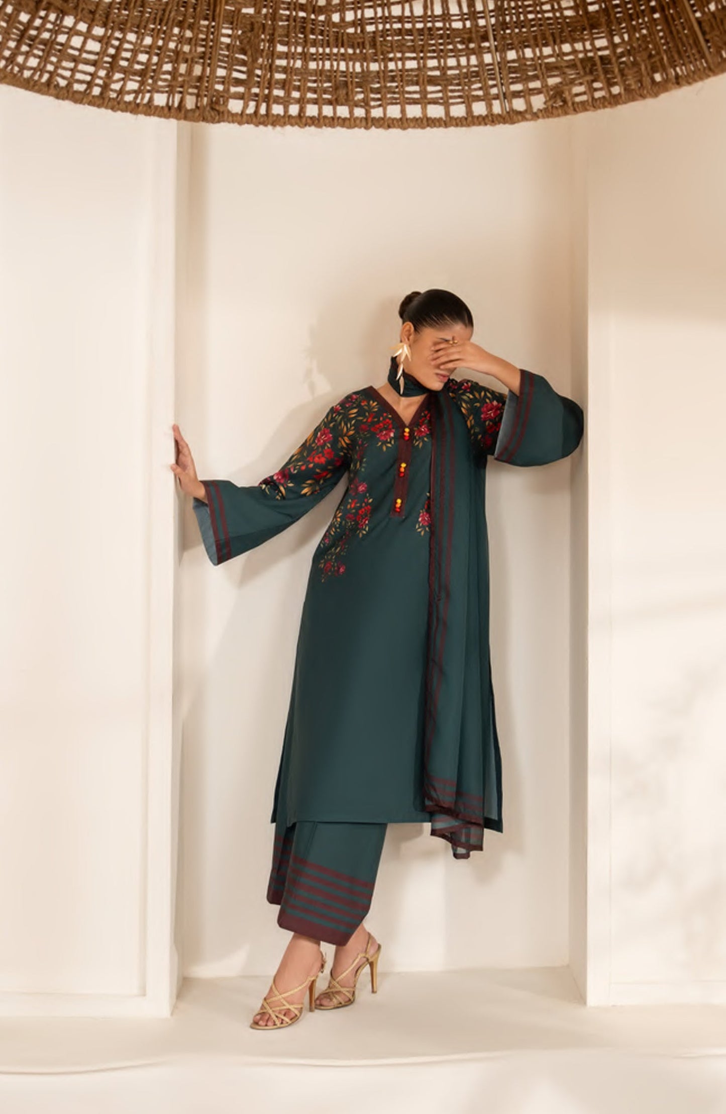 Gul e Jana by Casual Lite Premium Printed Silk Viscose Stitched 3 Piece Suit - Verdant Bloom - CL25GLJ - Green - Casual Collection